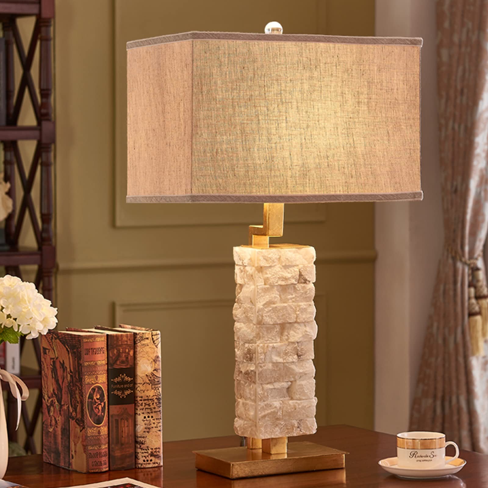 Luce da Scrivania Luce per la Lettura Lampade da comodino in marmo con paralume in tessuto Lampade da tavolo da comodino retrò for lampada da ufficio a casa, luce da scrivania 26 "H Lampade per Comodi