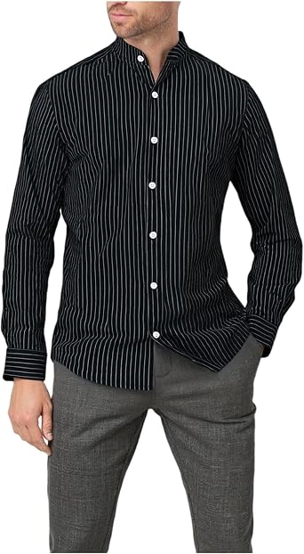 Long Sleeve Banded Collar Dress Shirts for Men Linen Wrinkle Free Button Down Office Shirt Workwear Business Casual 2025