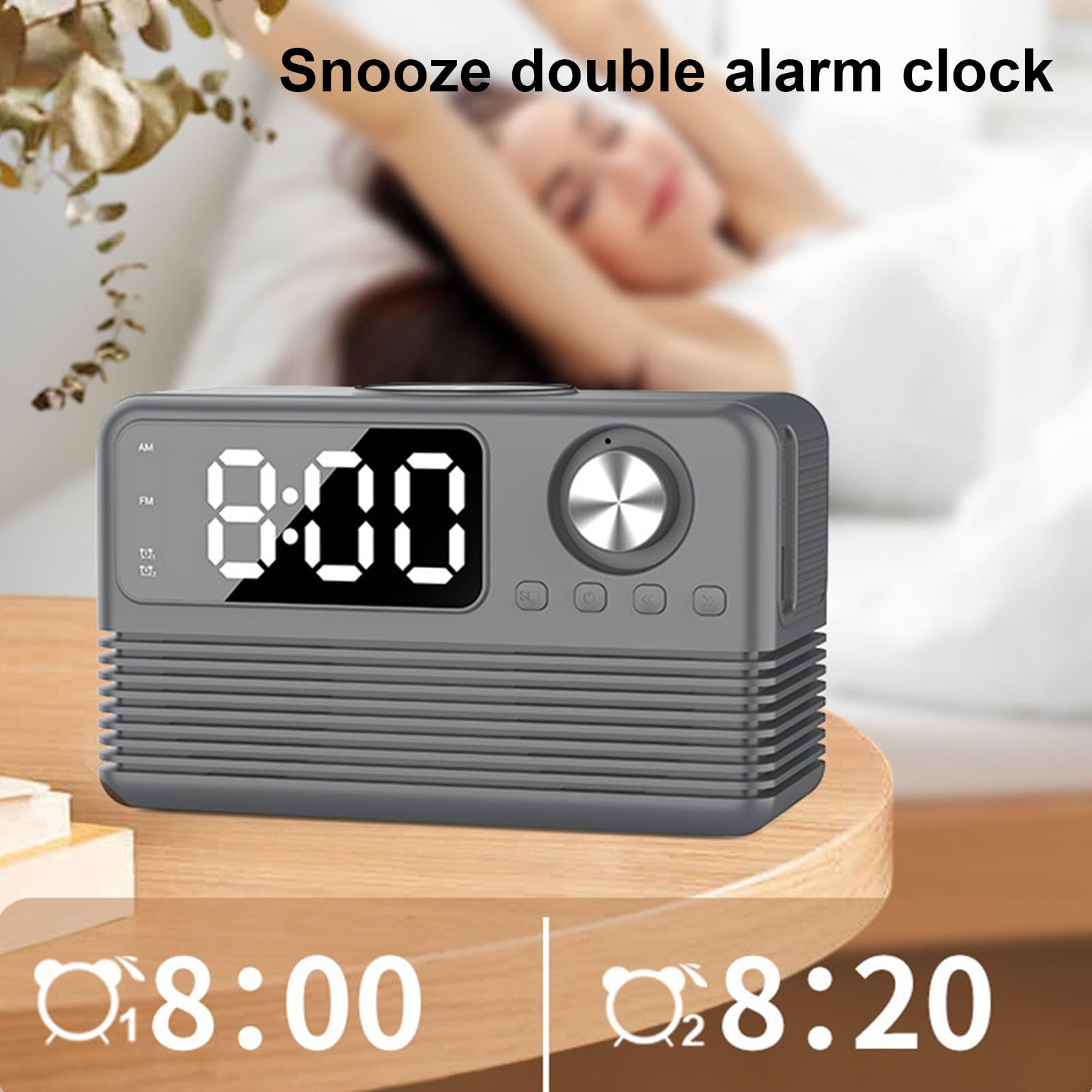 VBESTLIFE Cargador Inalámbrico Rápido de 15W con Altavoz Bluetooth y Radio de Reloj de Alarma, 4 en 1 Estación de Carga Inalámbrica para Teléfonos con Radio FM para Dormitorio (Grey)