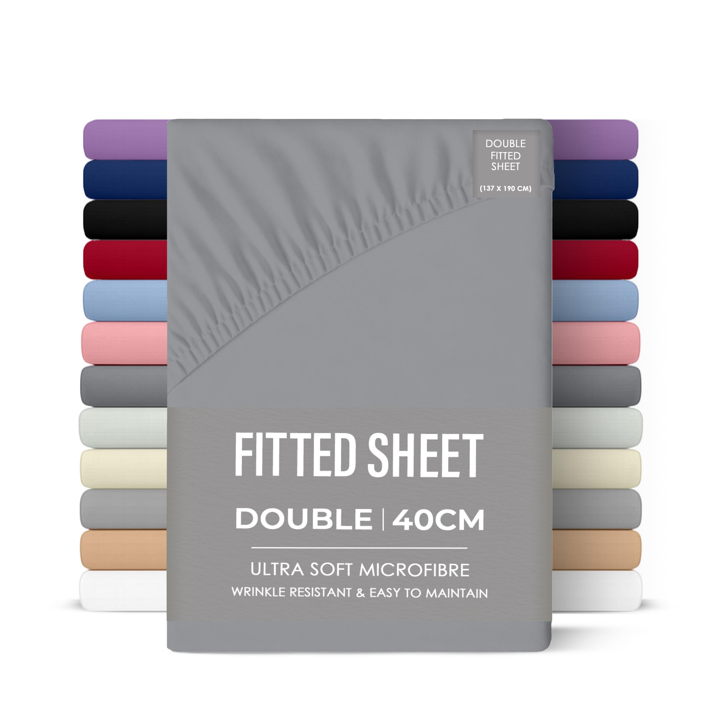 Rohi Grey 40Cm Deep Microfibre Fitted Sheet Double Bed – Comfy Soft & Breathable Deep Fitted Sheet With Elasticated Corners – Hypoallergenic & Durable Bed Sheet (, 137 X 190Cm)