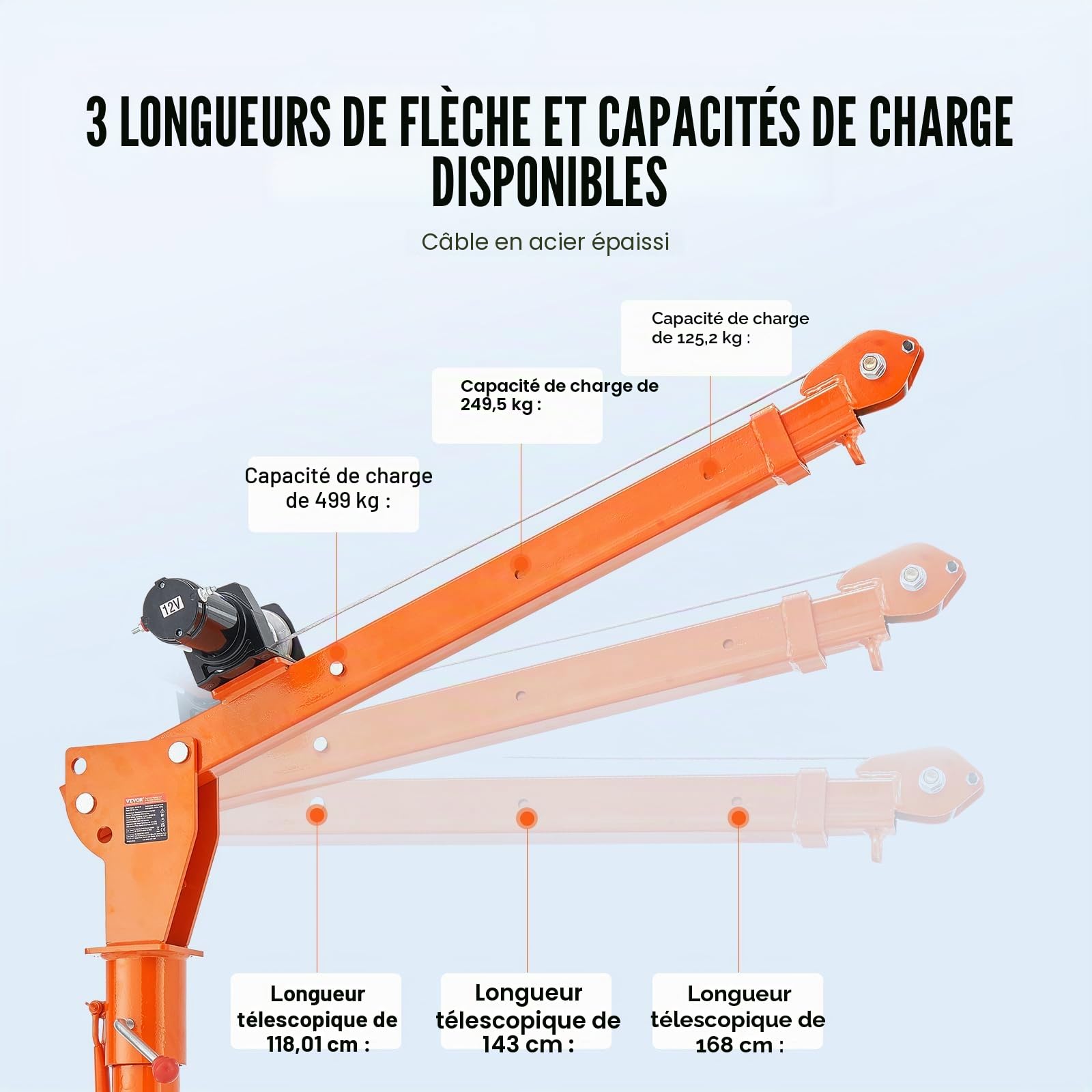 VEVOR Grue de levage électrique pour camionnettes, 499 kg, grue montée sur attelage avec treuil électrique de 1587 kg, en acier, pivotante à 360°, pour levage de marchandise dans construction, usine