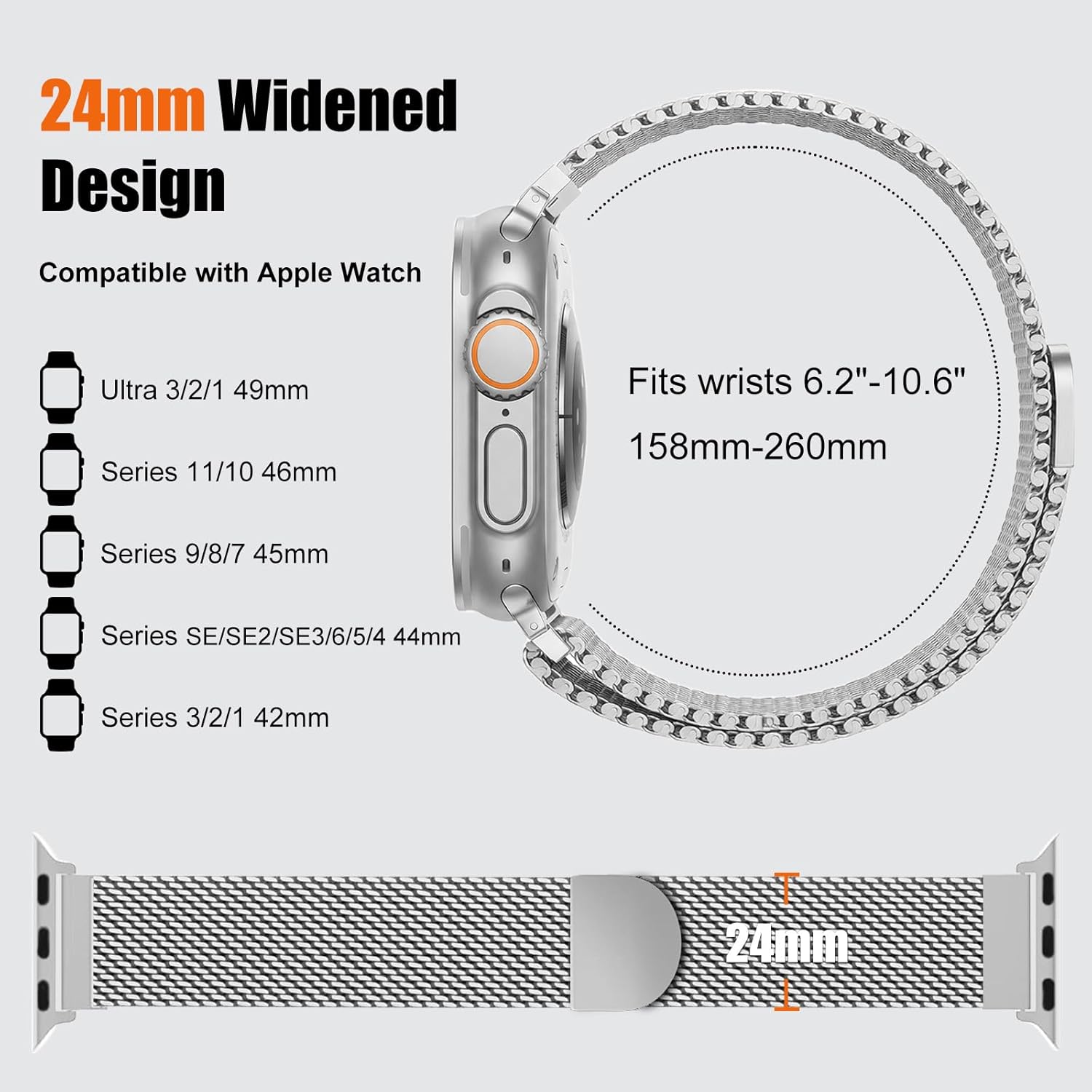 Milanese Loop for Apple Watch Ultra 3/2 Band 49mm 46mm 45mm 44mm 42mm Men Women,Magnetic Buckle Strap Stainless Steel Mesh Metal Bands for iWatch Ultra 3/2/1 Series 11 10 9 8 7 6 5 4 3 SE3/2/1 - Image 3
