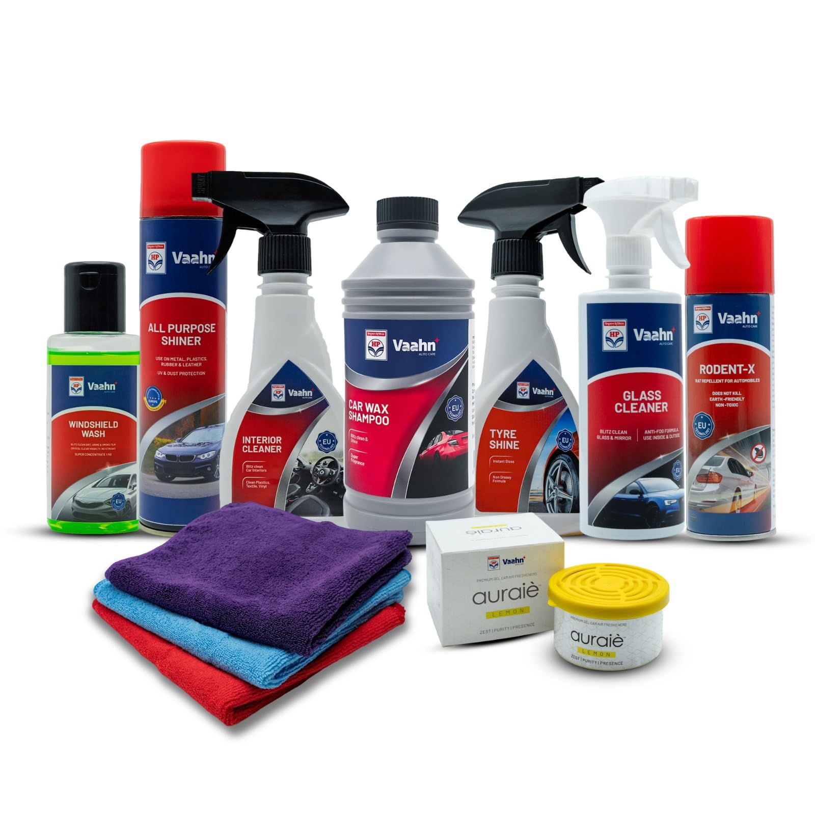 HP Vaahn Ultimate Car Care Kit | 9-in-1 Complete Car Detailing Kit with Car Shampoo | Glass Cleaner | Windshield Wash | Tyre Shine | Interior Cleaner | Air Freshener & 3 Microfiber Cloths-image-23