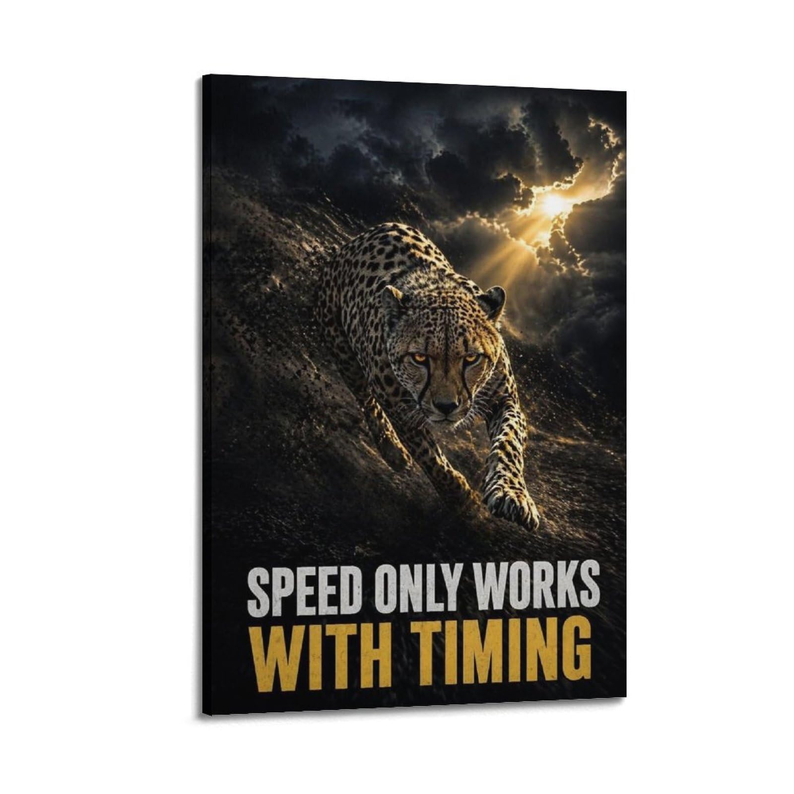 Xkuga Boys Frame-Style Wildlife Leopard Predator Poster Speed Quote Fierce Beast Modern Decorative Canvas Prints - Ideal Wall Art For Family, Man Cave, Game Room, & Girls Bedroom 20X30inch(50X75cm)