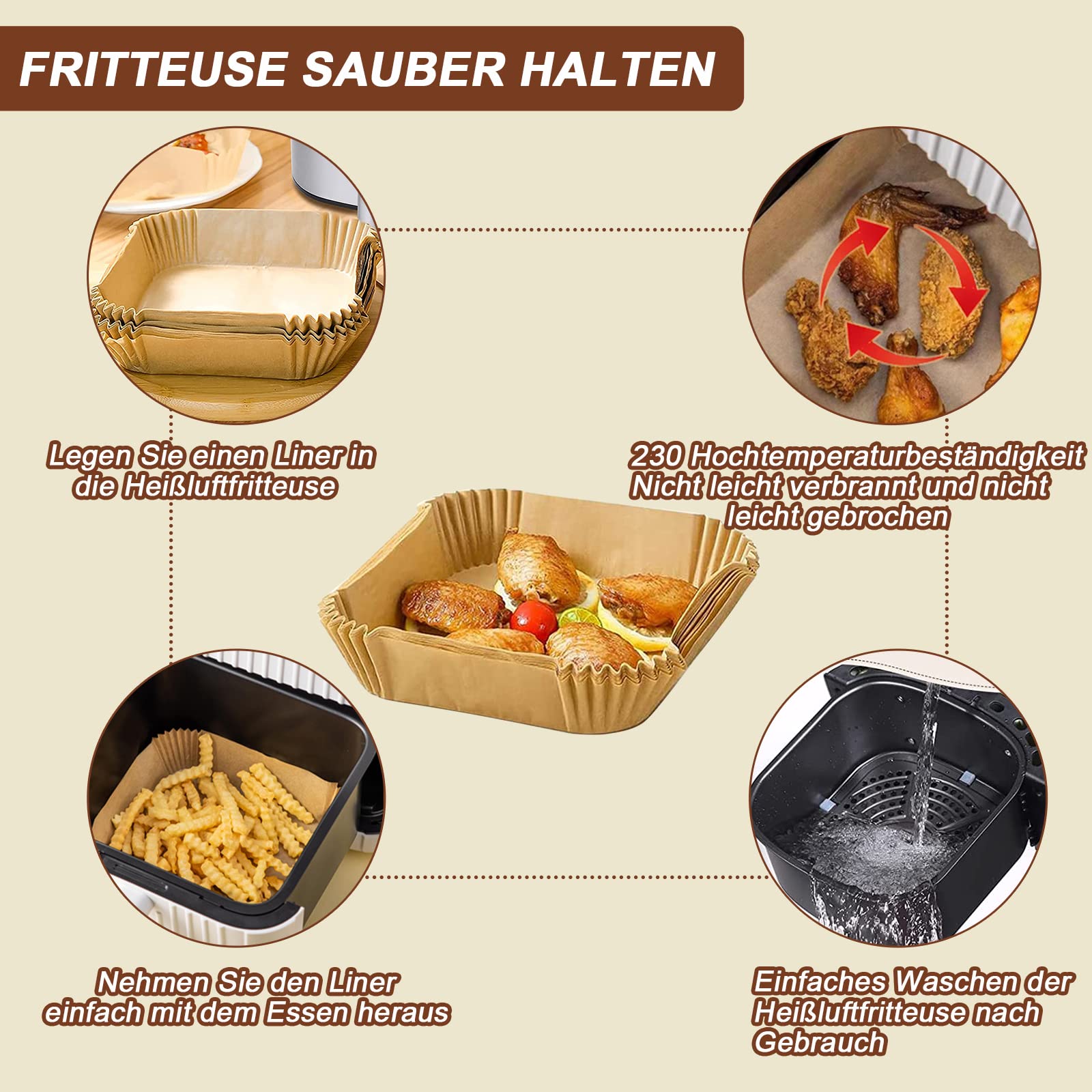 Papiereinlagen Für Luftfritteusen – 100 Stück Backpapier-Einlagen, Passend Für Breville BOV650XL Smart Oven & Mehr