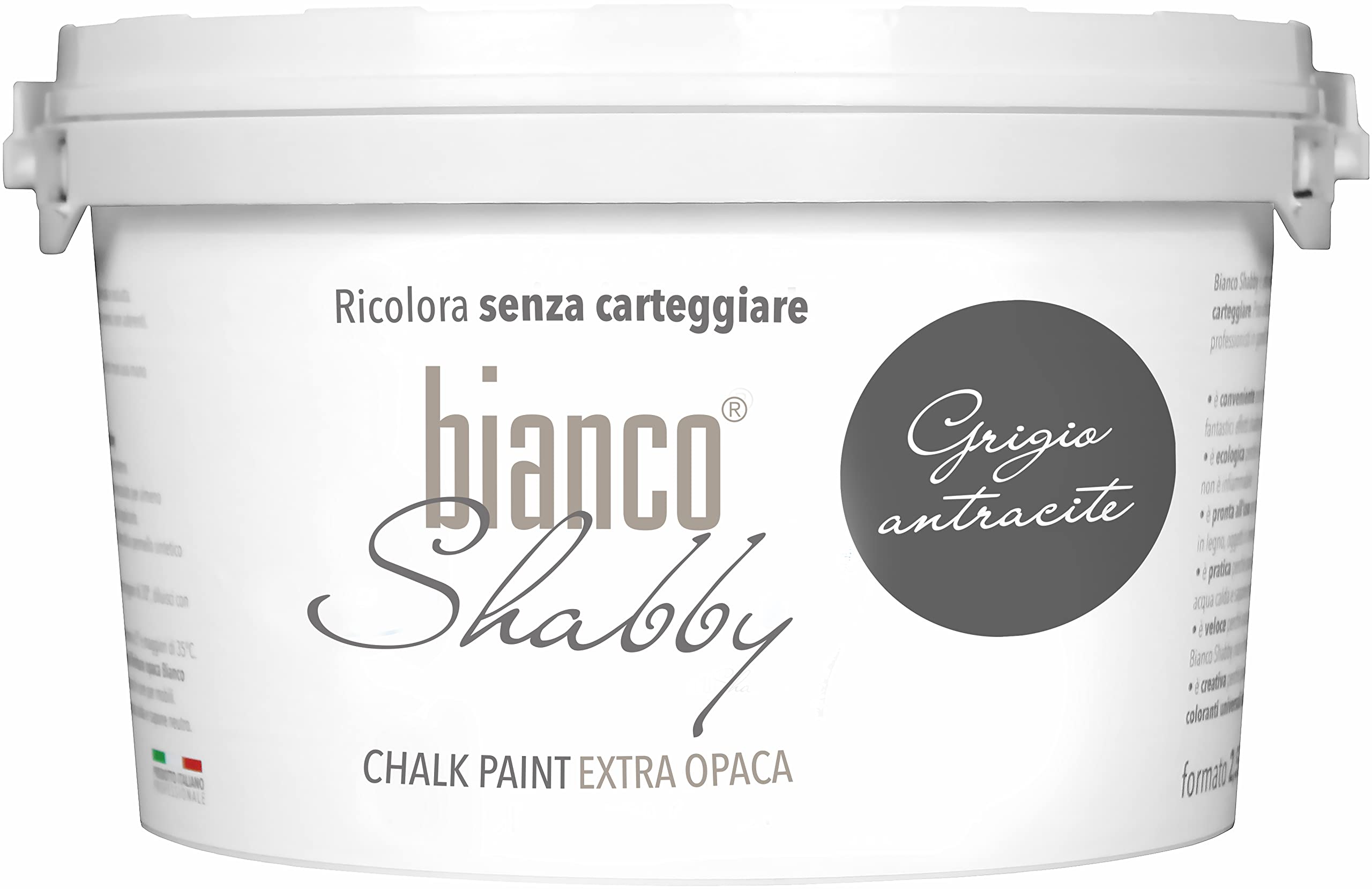 bianco Shabby® Grigio Antracite (antracytowa szara) farba kredowa na bazie wody do wszystkich powierzchni – bardzo matowe wykończenie (2,5 l)