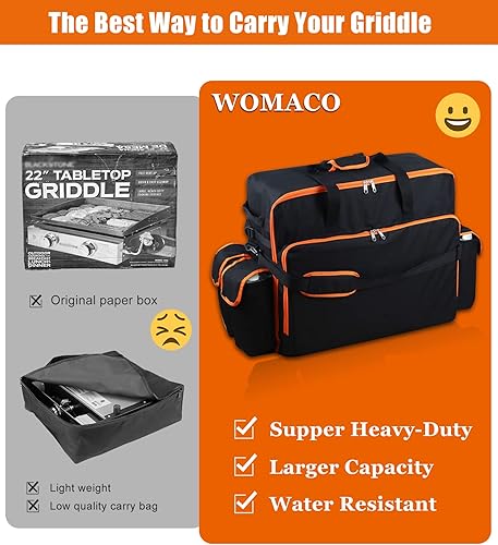 Miniatura 2 de WOMACO Bolsa de transporte de parrilla de 22 pulgadas para Blackstone con tapa de capucha, bolsa de transporte portátil resistente para viajes,