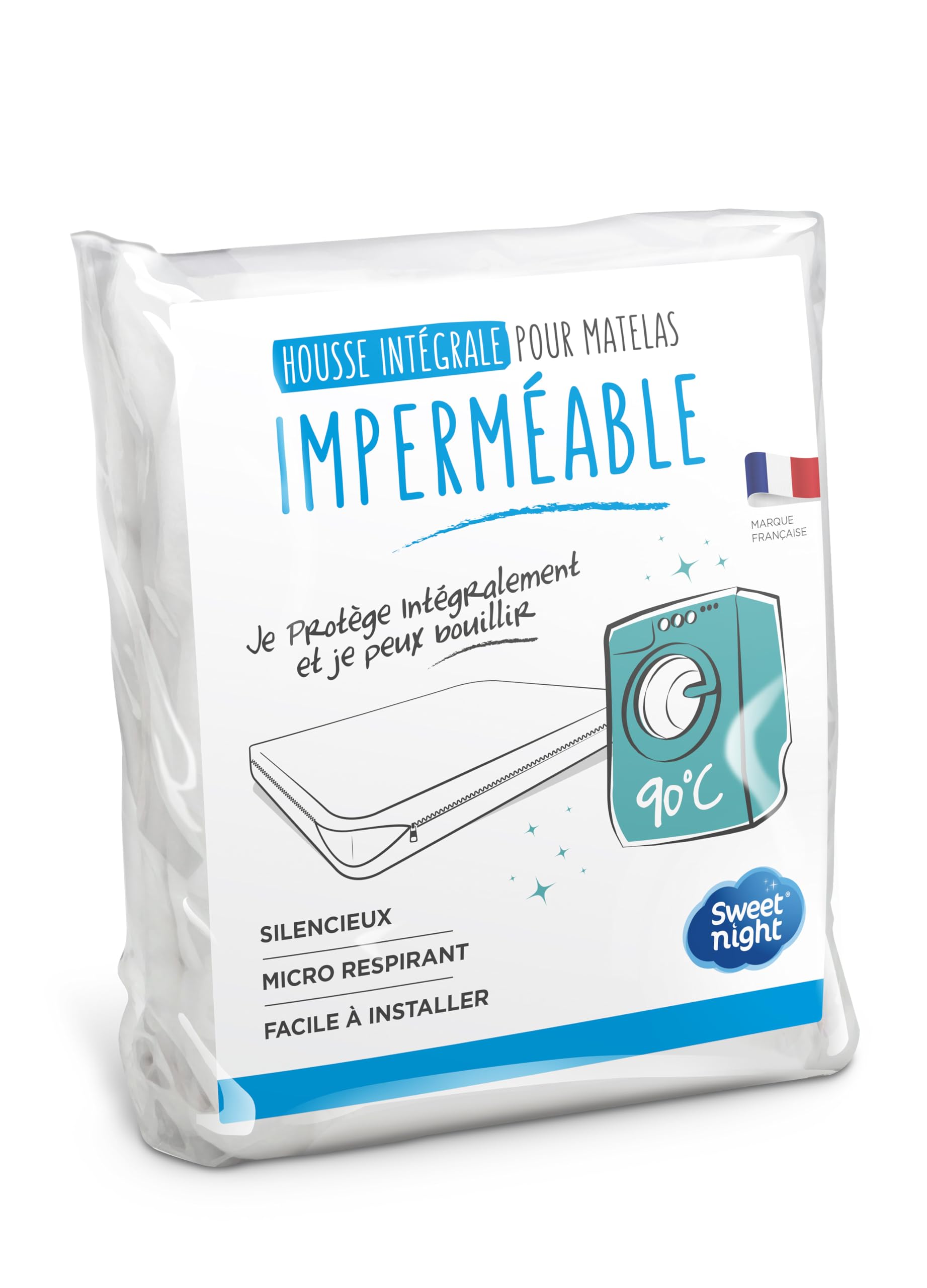Sweet Night Weiß - Housse Intégrale Matelas 200X200 Cm | Alèse Imperméable Et Micro Respirante | Protège Intégralement Votre Matelas | Fermeture À Glissière | Souple Et Silencieux | Lavable À 90°C