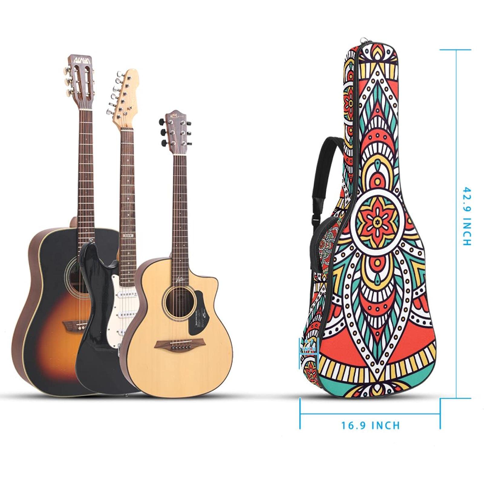 Étui souple pour guitare basse avec boucle de suspension arrière pour guitare électrique, psychédélique - Rembourrage de sécurité épais - Psychédélique