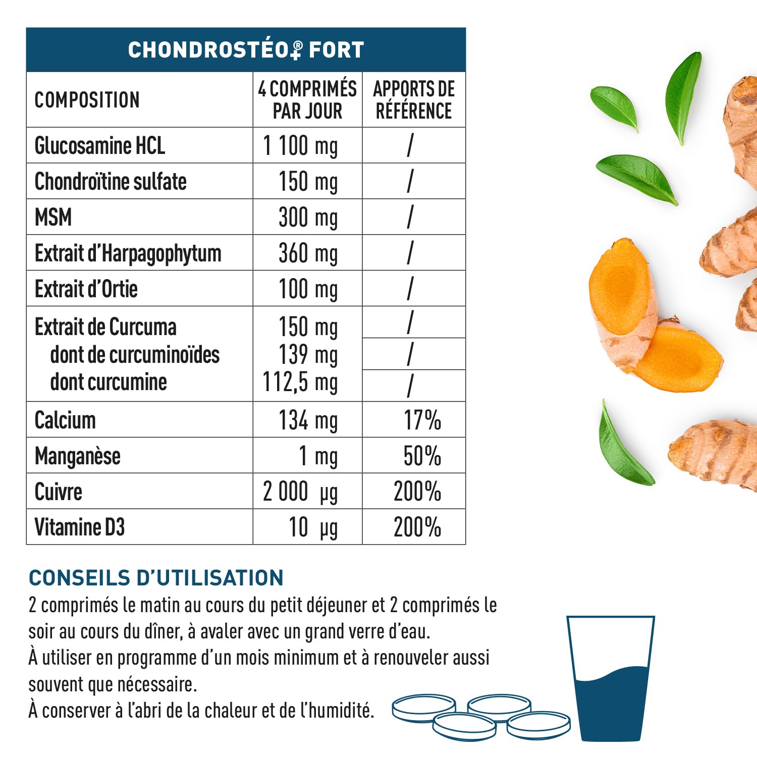 GRANIONS CHONDROSTEO+ FORT Articulations - Formule Renforcée - Curcuma - Mobilité & Souplesse Articulaire, Flexibilité, Capital Osseux - Glucosamine, Chondroïtine, MSM, Curcuma - 120 comprimés