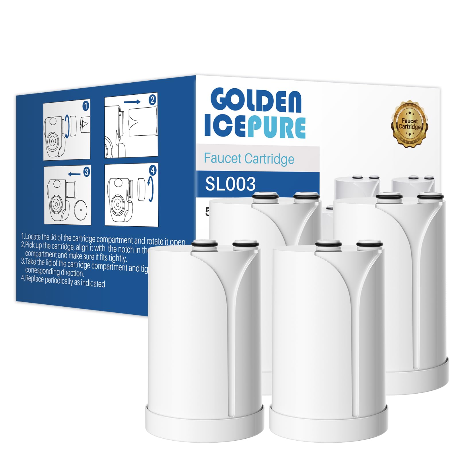 GOLDEN ICEPURE Brita On Tap Pro V-MF Filtro Acqua Rubinetto (600L) - Confezione da 4 Pezzi Filtri Brita per Rubinetto