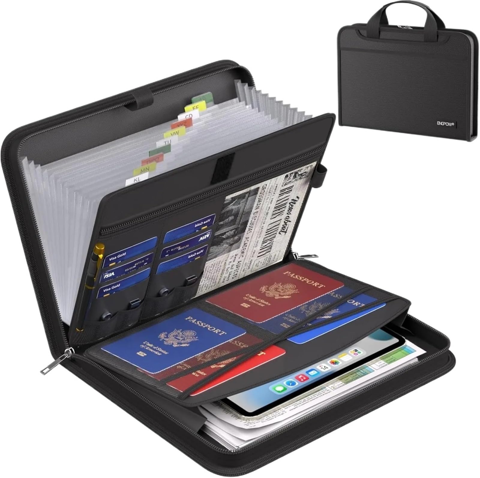 Classeur extensible ignifuge 13 poches pour documents A4 - Noir