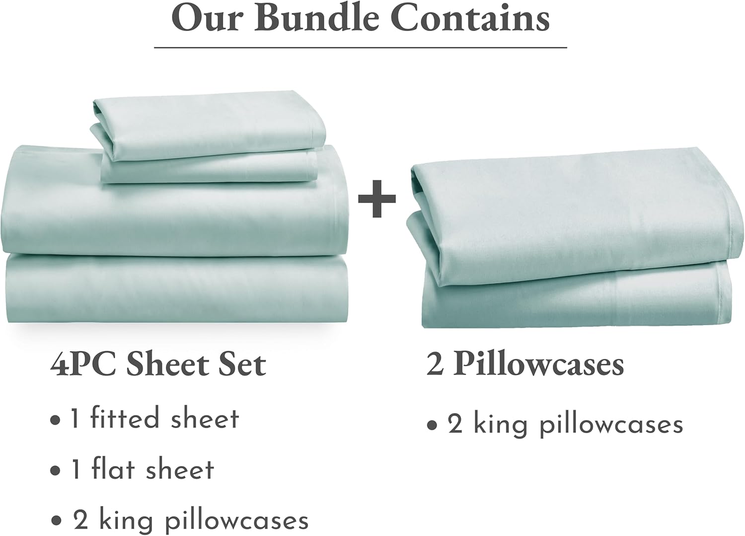 California Design Den 6 Piece King Size Sheet Set with 4 Pillowcases - Soft 100% Cotton Sateen (Seafoam)