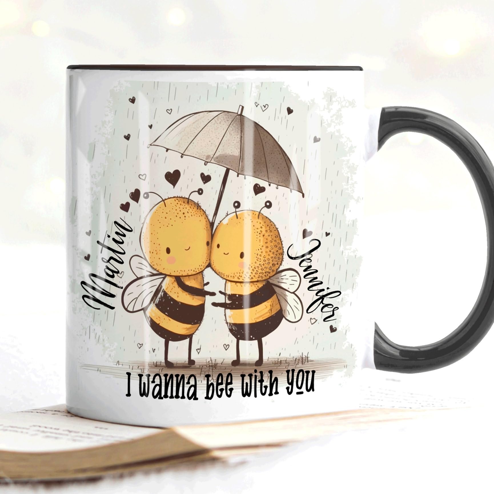 Personalised Bees Couples Mug. I Wanna Bee with You I Love You Valentines Mug Gift. Mug & Coaster Set