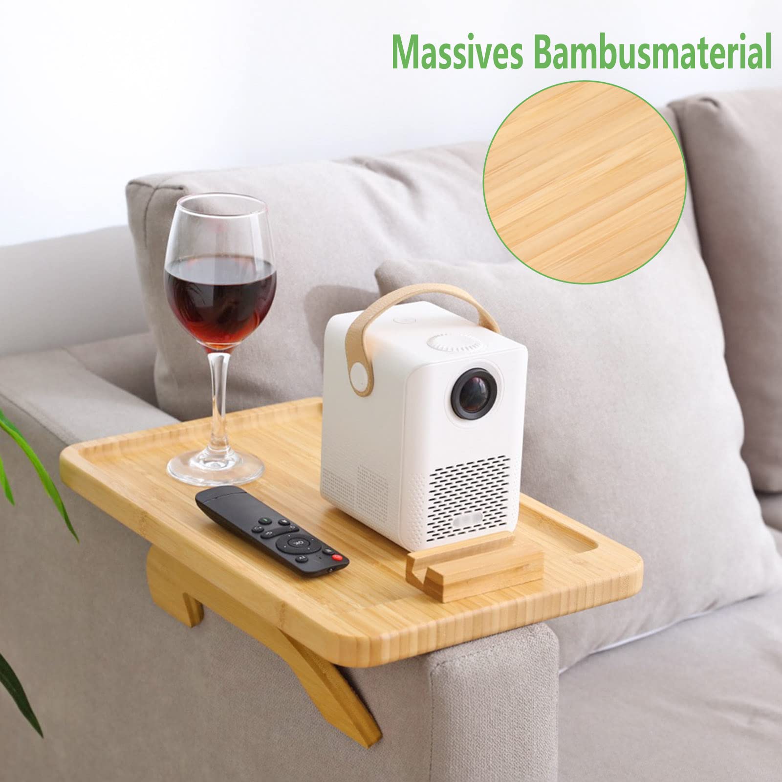 Vassoio Per Divano In Bamb&ugrave; - Pieghevole, Con Supporto Girevole Per Telefono