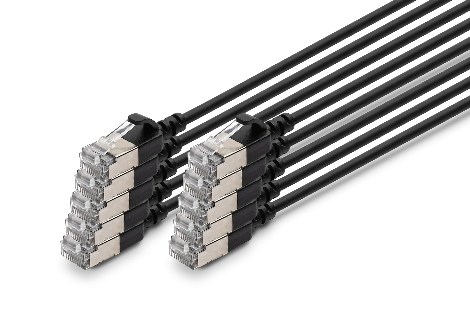 DIGITUS Câble LAN Cat 6A – 3 m – 10 pièces – Slim – F/FTP – Noir | 10 Gbit/s – Blindé – PoE+ – AWG 32/7 – LSZH – Câble réseau RJ45 – Compatible Cat 6 et Cat 7