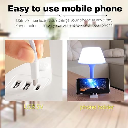 Miniatura 5 de Table Lamp with USB Port and Outlet, Small Desk Lamp for Bedroom, 3-Colors Dimmable LED Lamps Eye Care Night Stand Lights, USB Charging Desk Lights