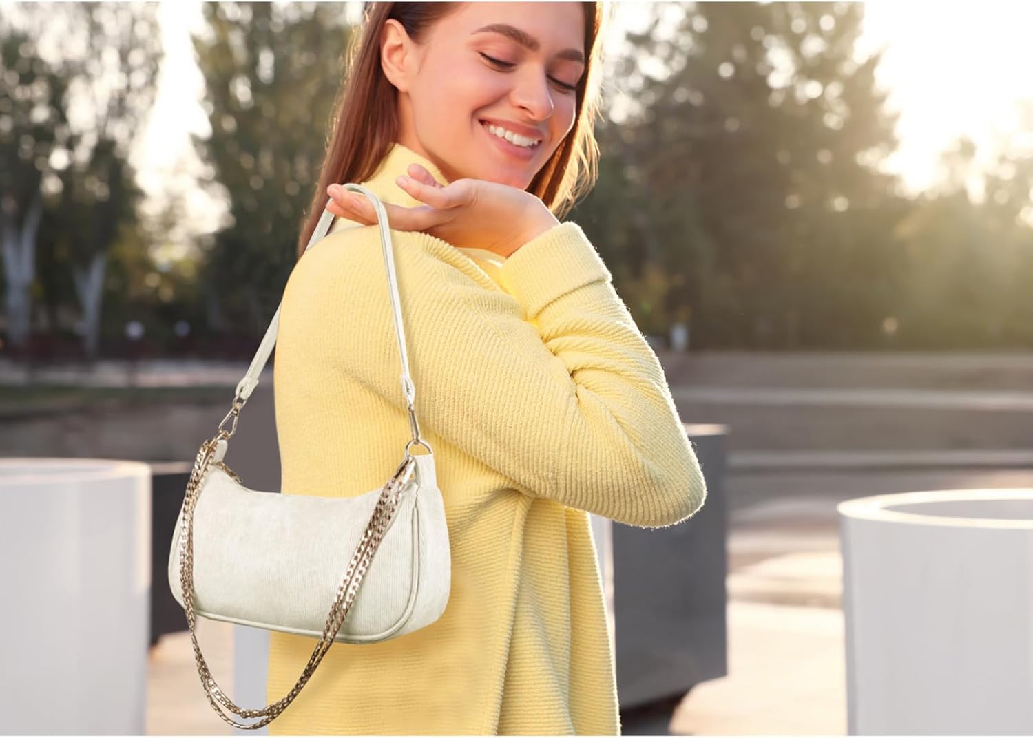 FITDON Small Shoulder Bag for Women, Corduroy Hobo Tote Handbag Clutch Purse Crescent Underarm Bag Y2k Crossbody Bags - Image 3