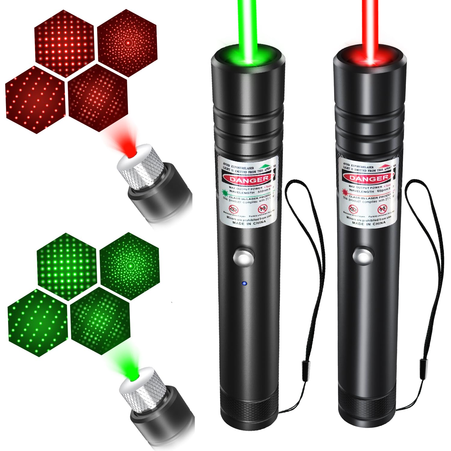 [2 Packungen mit grünem und rotem Licht] Wiederaufladbare Taschenlampe mit grünem und rotem Lichtstrahl für Fernsehbildschirme, LED/LCD, taktische Präsentationslampen, Büros