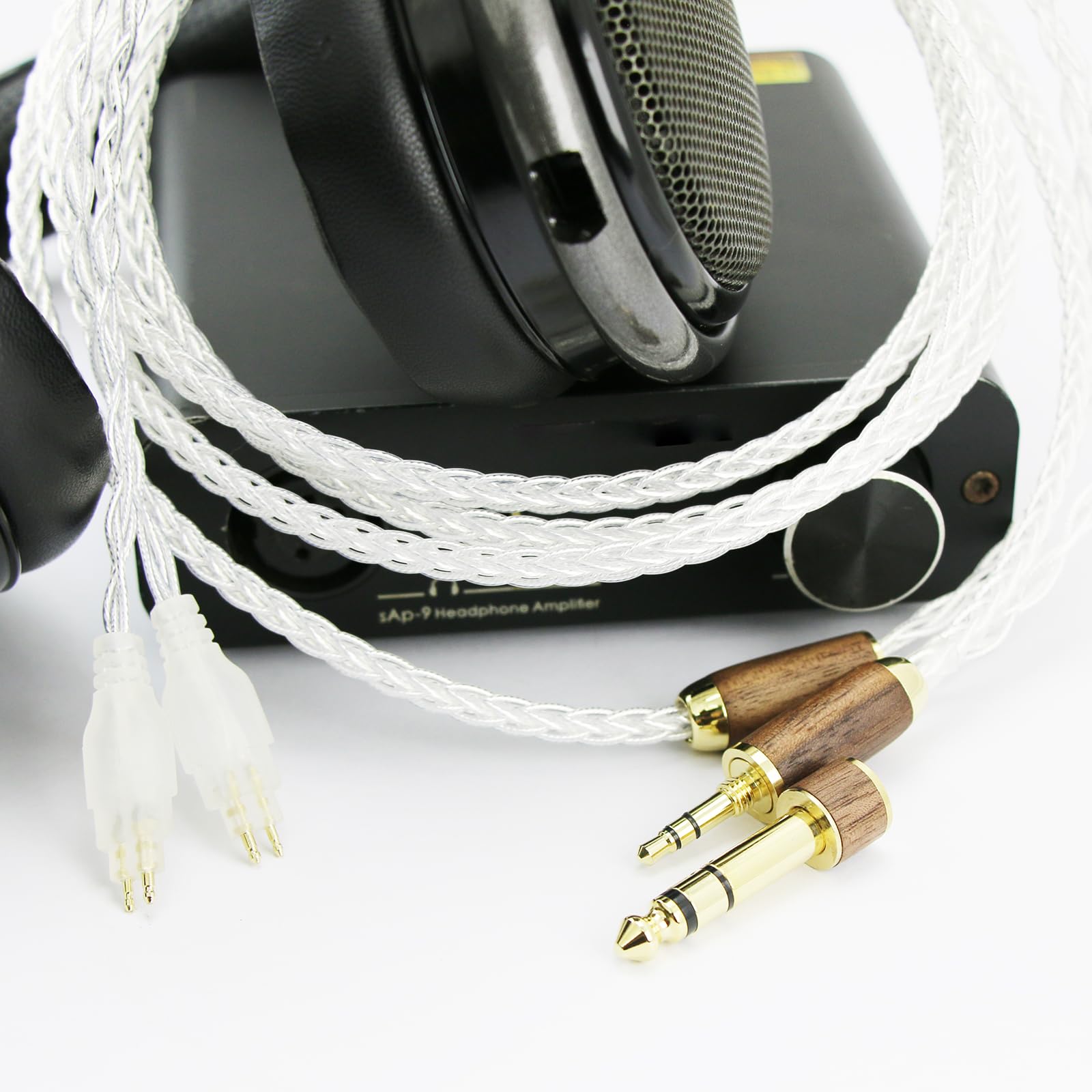 NewFantasia Cavo audio di ricambio compatibile con cuffie Sennheiser HD650 HD600 HD580 HD660S HD660S2 HD58X HD6XX 6N OCC rame placcato argento cavo guscio in legno di noce adattatore 3,5 mm/6,35 mm