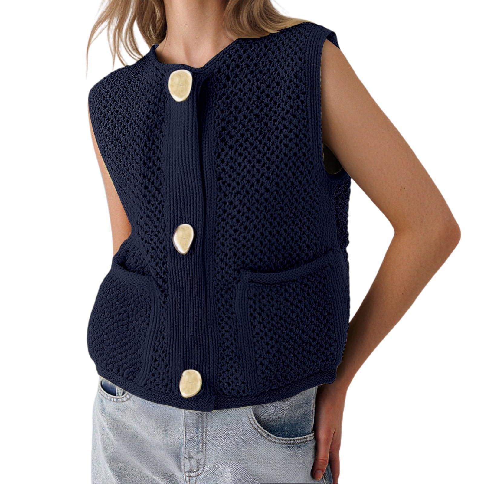 Generisch Strickjacke Kurz Modische Häkelweste mit Schnürung für Damen mit ausgehöhltem Design