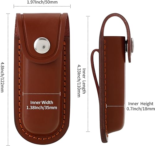 Miniatura 5 de Funda para cuchillo de bolsillo, estuche plegable para cuchillos EDC de 4 pulgadas, funda portátil de cuero para cuchillos con cierre a presión y