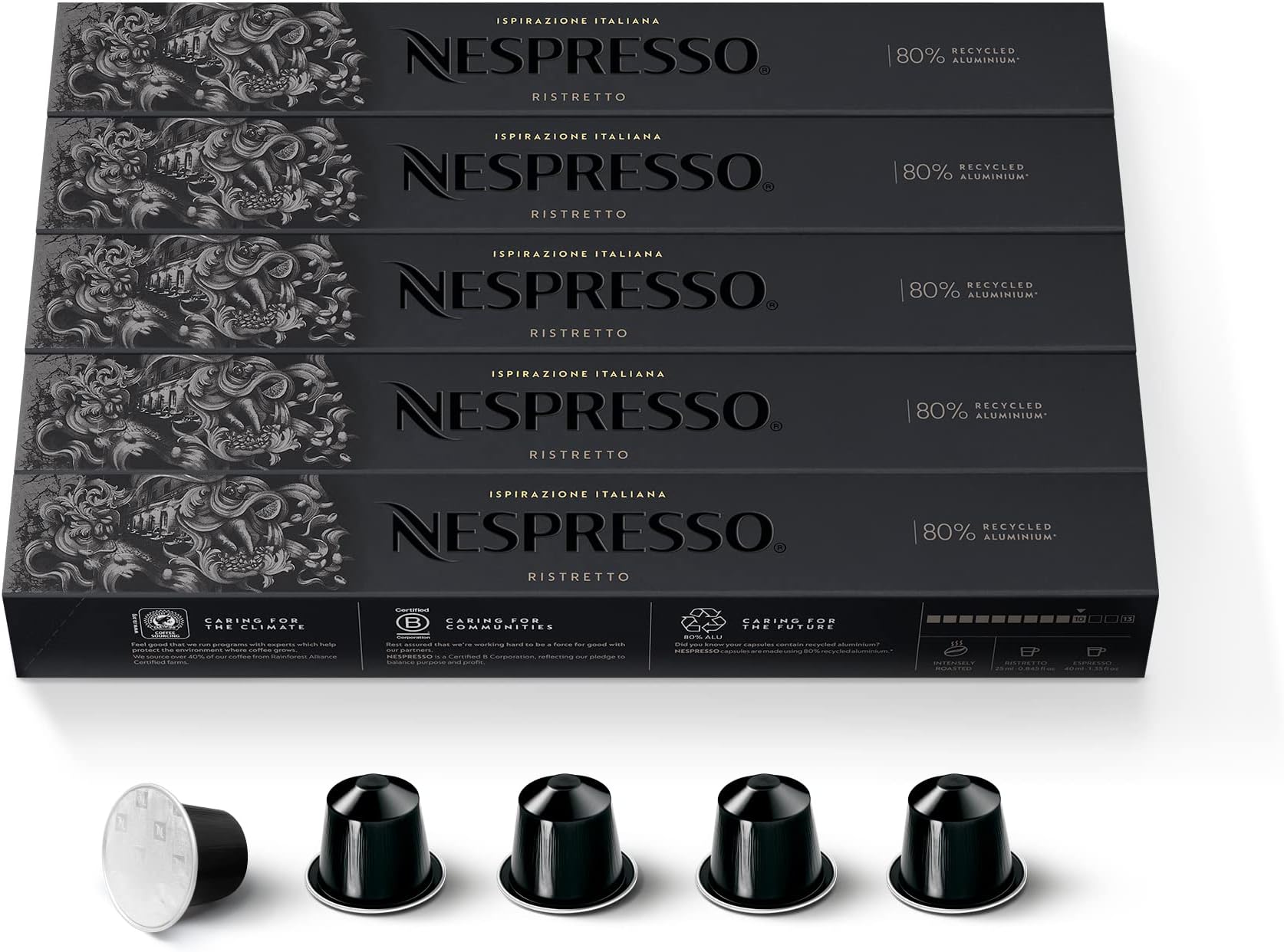 Nespresso Original Coffee Pods - 50 Inspiranzione Ristretto Capsules for Nespresso Machines. Make Espressos, Cappuccino and Macchiato at home. Made with Robusta coffee beans. Recyclable Pods