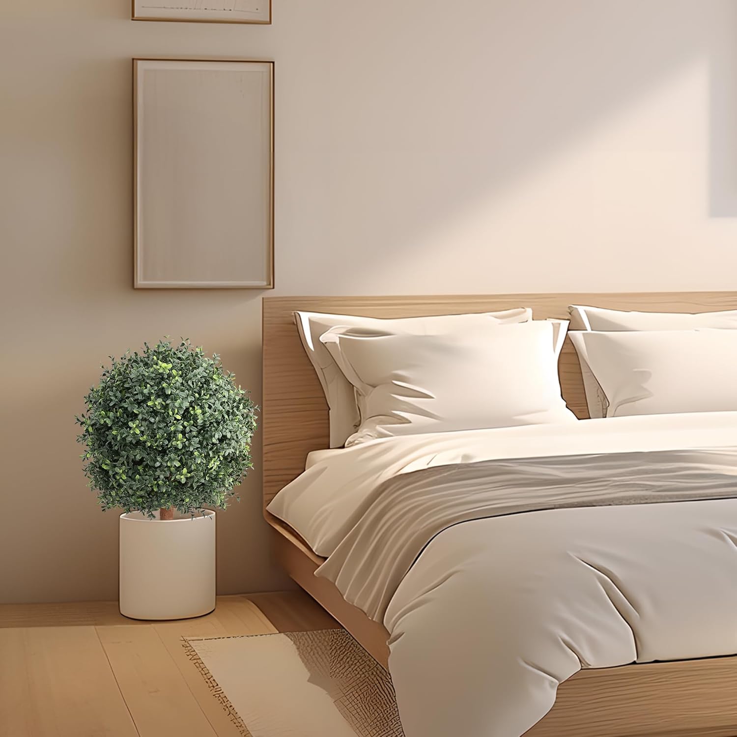 Artificial Boxwood Ball Bush 24" Tree UV Resistance Rated with Spike. Easy to Push in The Ground.Fake Evergreen Tree for Porch.Indoor/Outdoor Decor 2 Pack