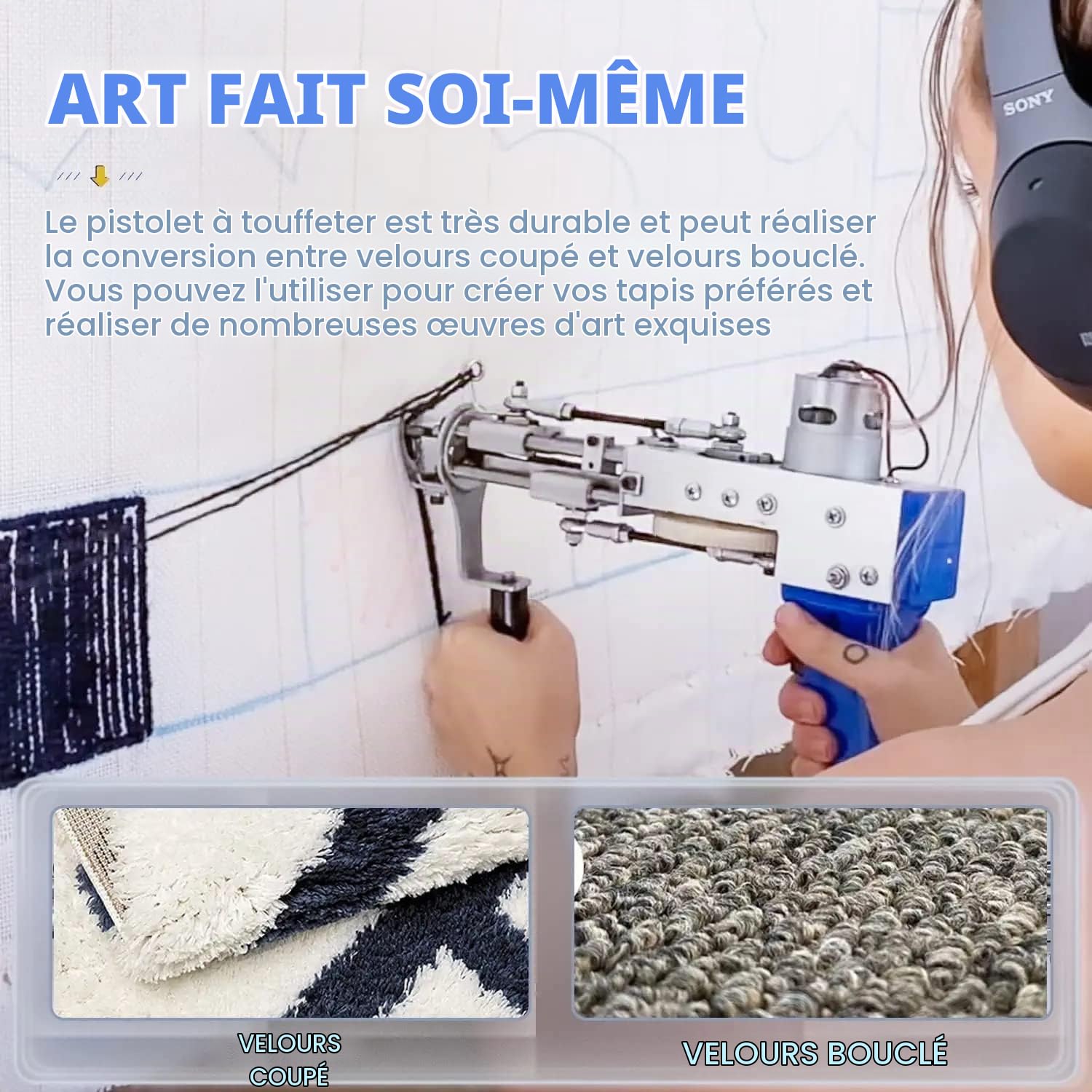 Électrique Tufting Gun Set,Pistolet À Touffeter 2in1 Bricolage à Domicile,avec Fil De Laine Et tufting Toile Et Aux DÉbutants pour Artisanat Tapis Vêtements