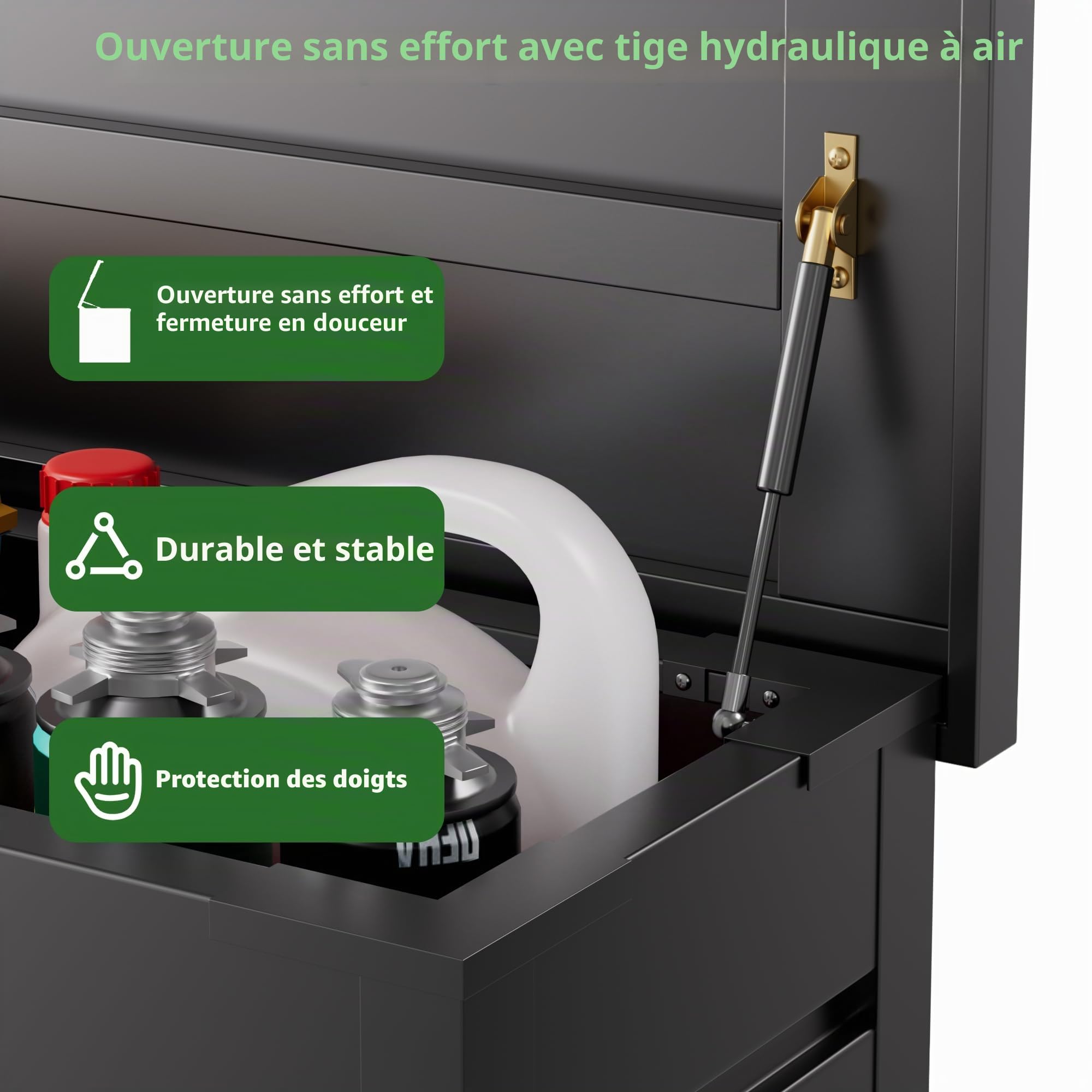 Coffre de jardin en métal noir 210 l - Coffre à coussins d'extérieur pour le jardin avec revêtement résistant à la rouille - Boîte de rangement d'extérieur étanche pour coussins - 70 x 52 x