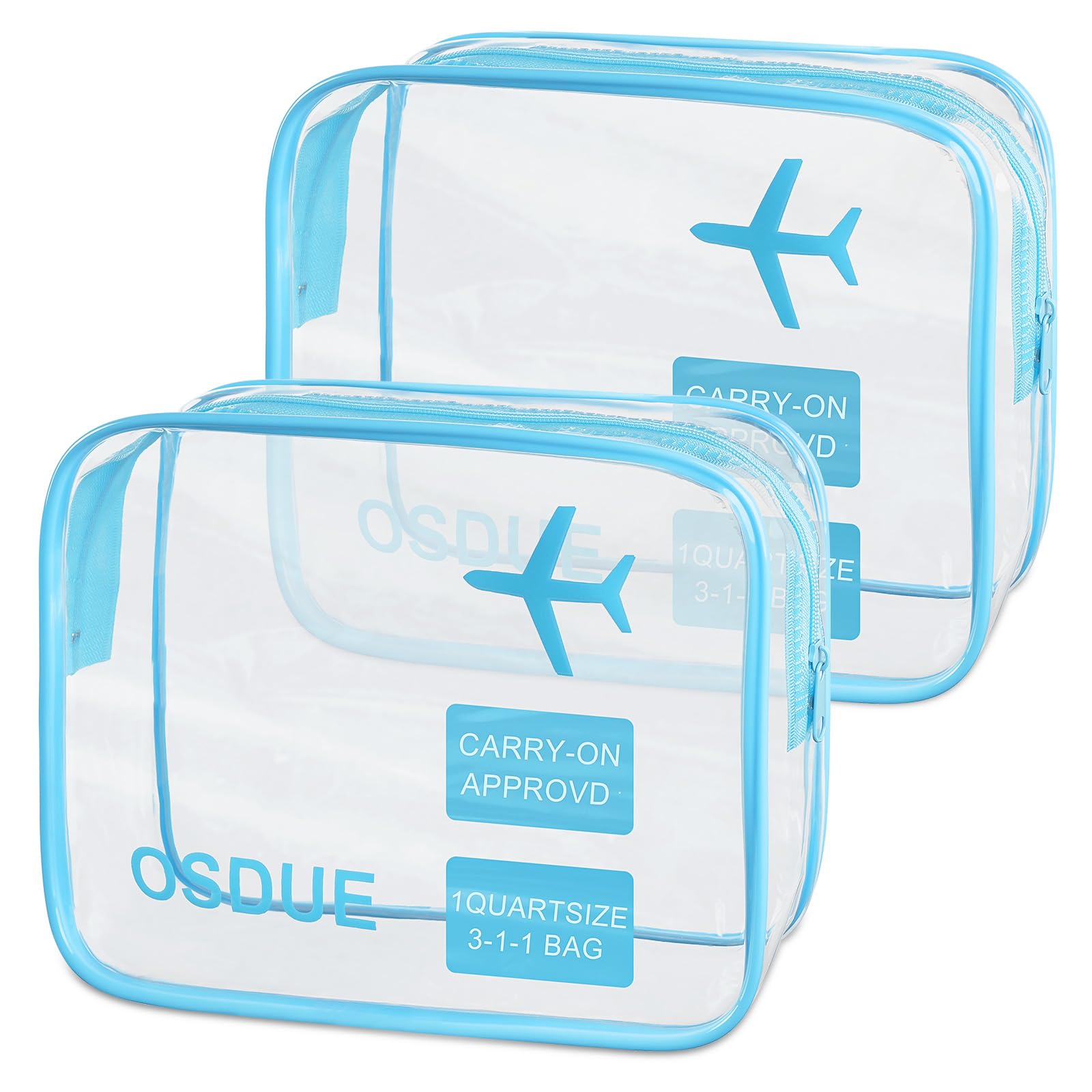 OSDUE 2 Stück Kulturbeutel Transparent, Flugzeug PVC Kosmetiktasche Wasserdicht, Handgepäck-Reisezubehör, Kulturtaschen für Männer, Frauen, Kinder, Familie (Blau)