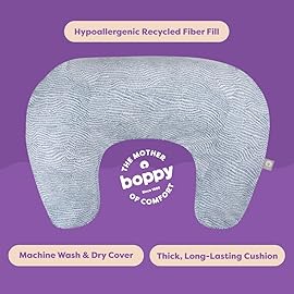 Boppy Nursing Pillow - Ergonomic Bottle & Breastfeeding Pillow with High, Firm, Large Area, Water-Repellent Cushion with Washable Cover; Baby Safety Alliance Verified - Blue Speckled Current