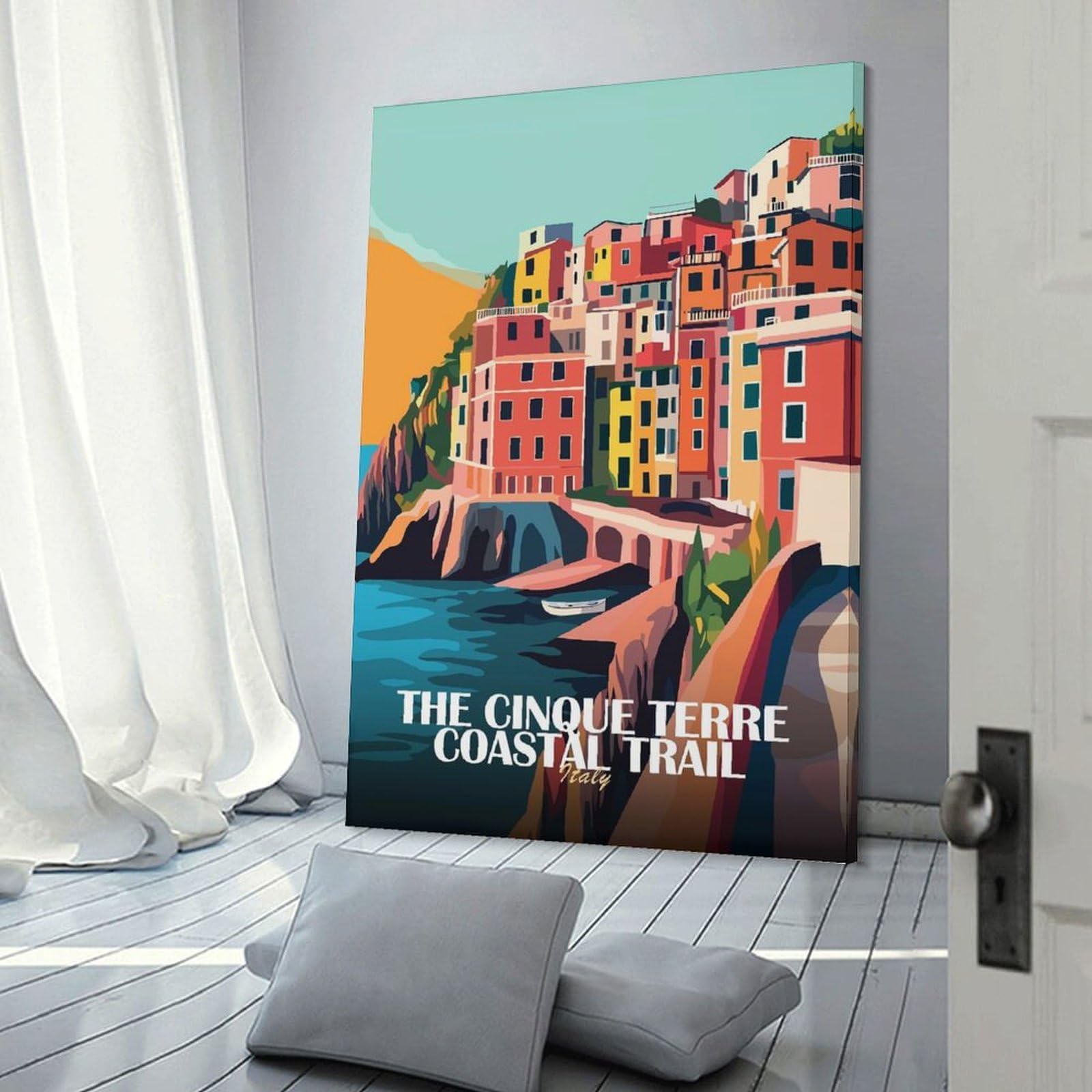 Junmoney Wall Picture Print Cinque Terre Coastal Trail Italy, 24x36inch(60x90cm), for Entrance Walls, Hall Decor Or Foyers, A Neat Decor Update for Hallways