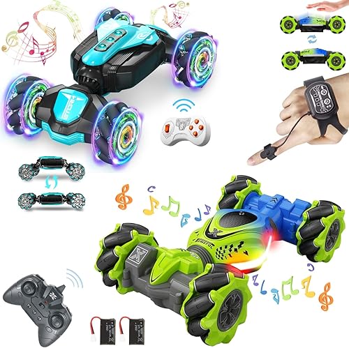 Paquete de 2 autos de control remoto de gestos, auto de acrobacias de deriva de alta velocidad 4WD, sensor de reloj de gravedad de control remoto de