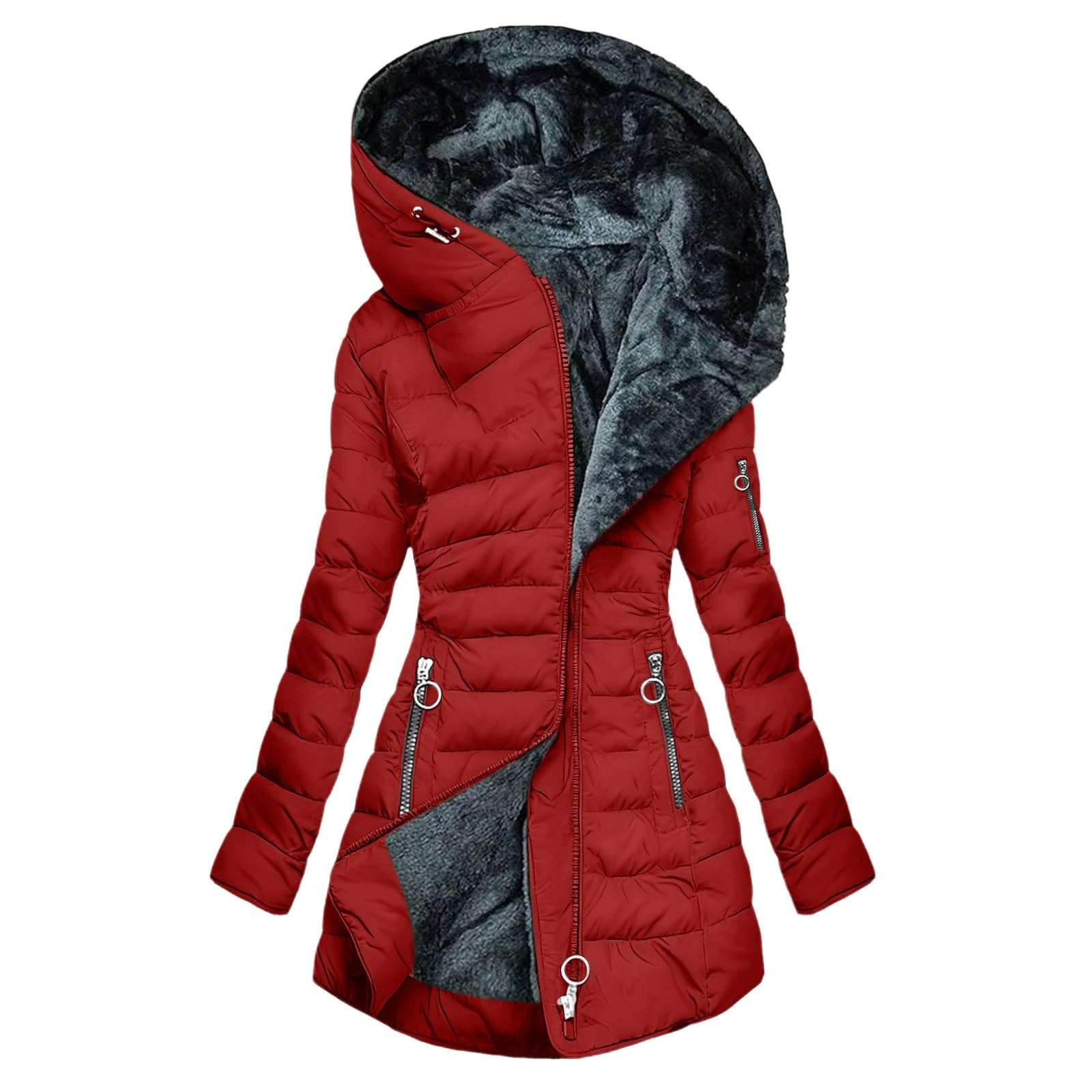 HAOLEI Abrigo Mujer Largo Invierno Plumas Chaqueta Acolchada a Prueba de Viento Talla Grande Cálido Chaqueta Algodón de Invierno con Capucha Gruesa Caliente Elegantes Parka Abrigo Exterior de Felpa