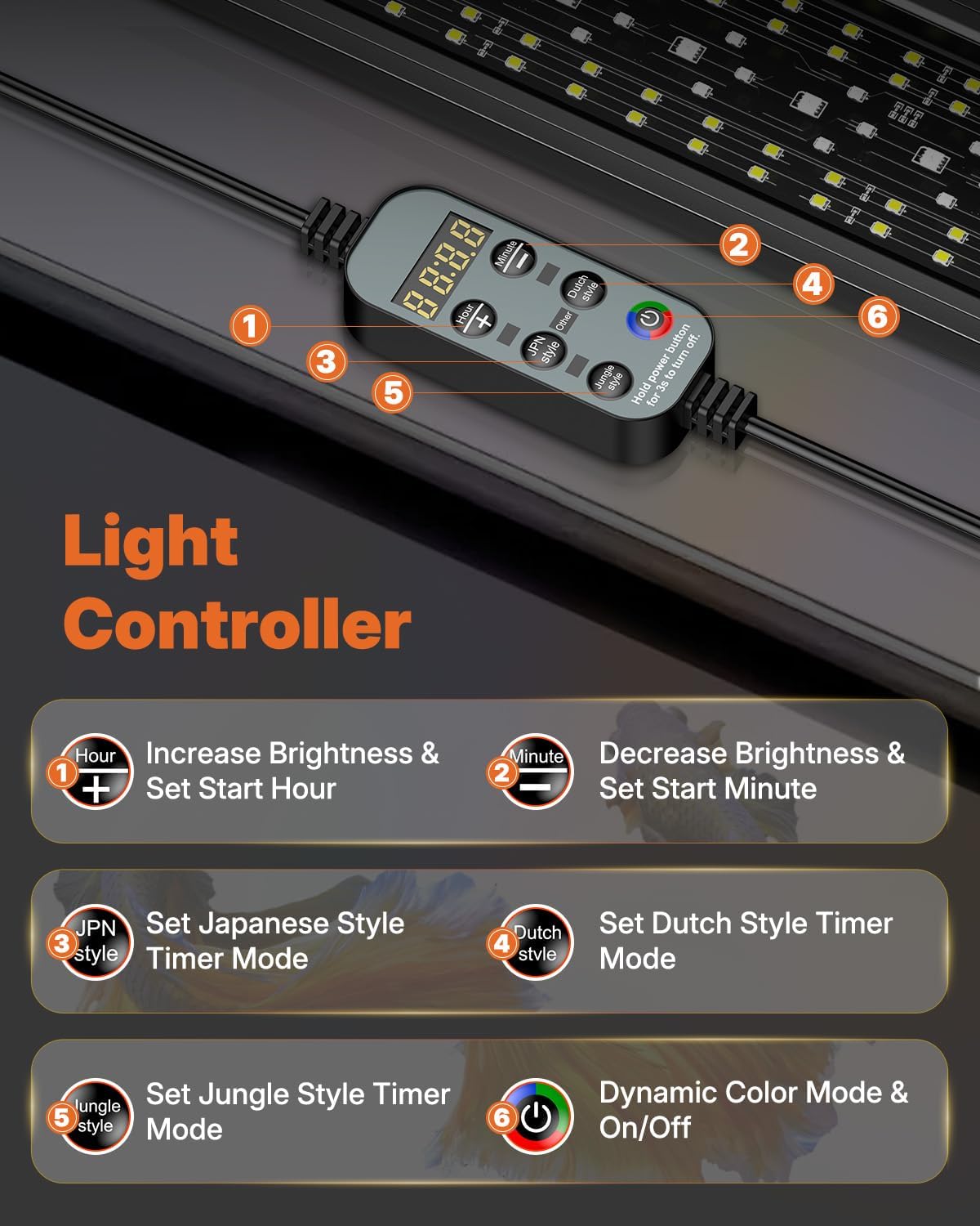Pawfly Aquarium Light for Plants, 20 W Bluetooth Fish Tank Light, Full Spectrum Aquarium Lights for 18"-24" Fish Tanks, Extendable 24/7 LED Lights with Timer Modes & Adjustable Brightness - image 5
