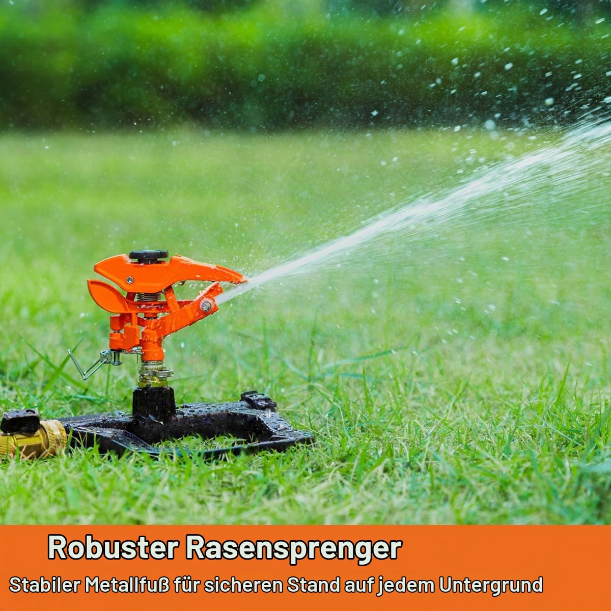 FANHAO Robuster Rasensprenger für den Garten,100% Metallsockel mit 360 Grad Drehbar für Große Flächenabdeckung, Deckt bis zu 540 m², Ideal als Regner Bewässerungssystem Regner