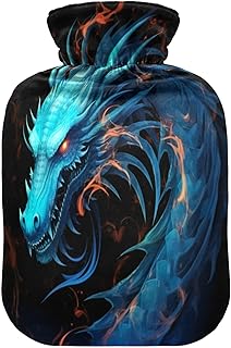 Wajiw Hot Water Bottle with Cover 1L Warm Water Bottle for Hot and Cold Compress Hot and Cold Therapies,Hand Feet Warmer,Dragon