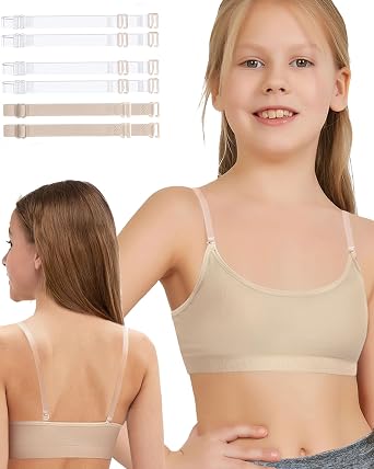 Girls Bra with Clear Straps for Ballet, Seamless Dance Sports Bralette