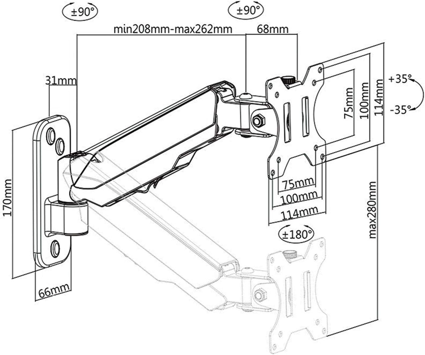 Value LCD Arm Wall Mounted 4 Joints Black