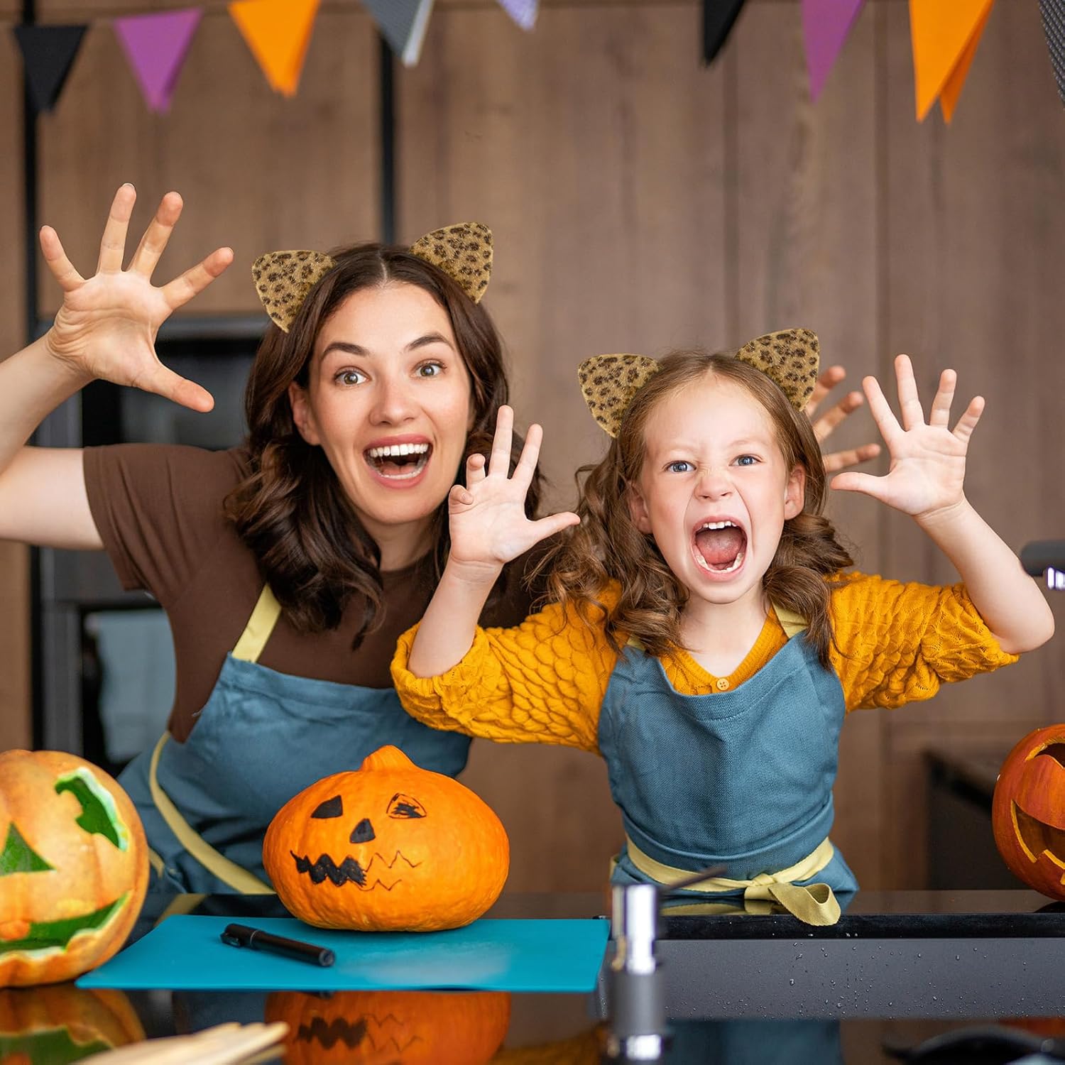 Edoneery Halloween Cat Ears Headband for Women, Furry Leopard Cat Ear Hairband, Costume Hair Accessory for Cosplay Parties - Image 2