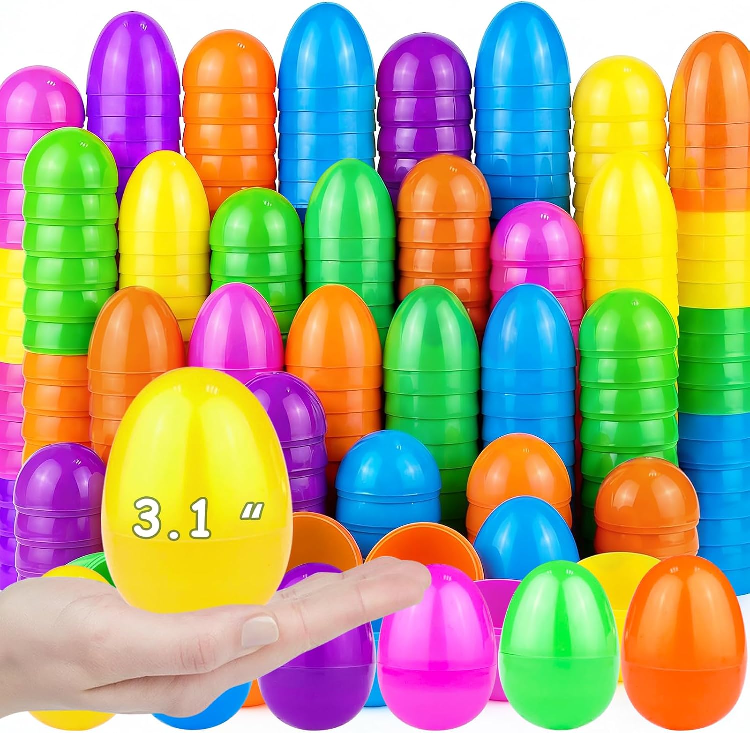 AMENON 100 Pcs 3.1 Inch Large Plastic Easter Eggs Bulk 6 Colors Empty Easter Eggs Fillable, Easter Basket Stuffers Fillers, Easter Hunt Party Favor , Classroom Prize Supplies Kids Toddler