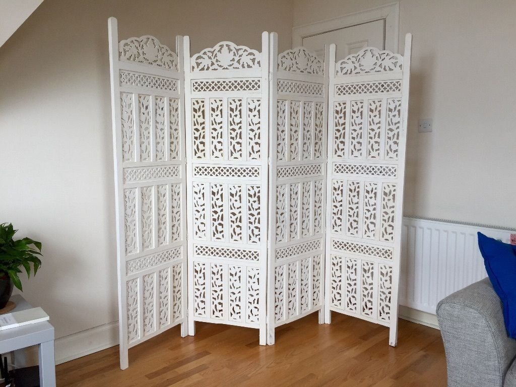 Artesia Handcrafted 4 Panel White Wooden Room Partition/Divider