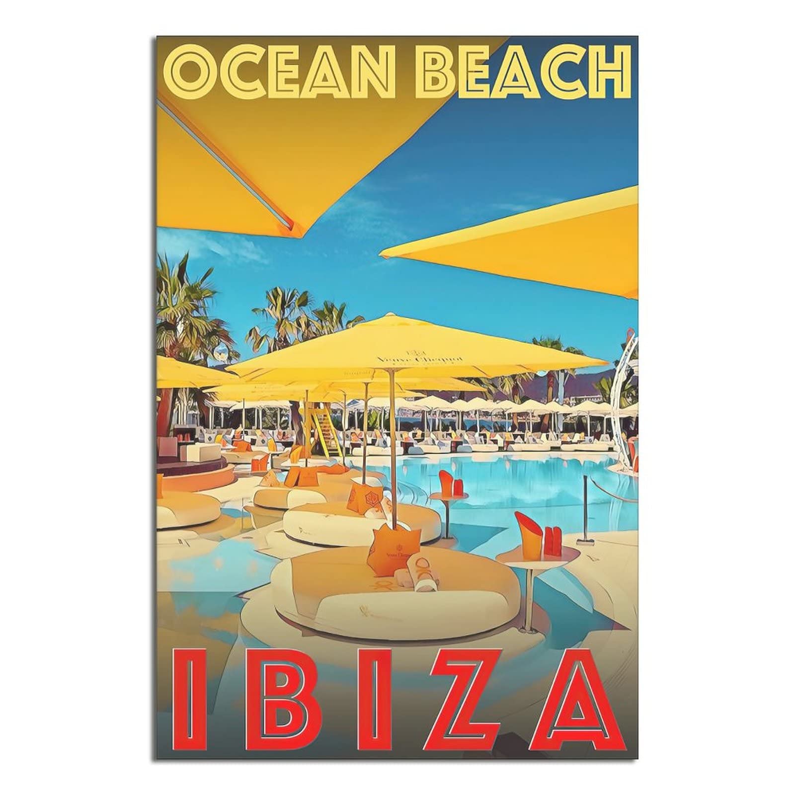 Kziwq T213 Metal Tin Sign Ibiza Ocean Beach Tin Sign Travel Vintage Art Wall Decoration Sign Home Kitchen Bar Patio Cave Funny Decoration 30X30cm