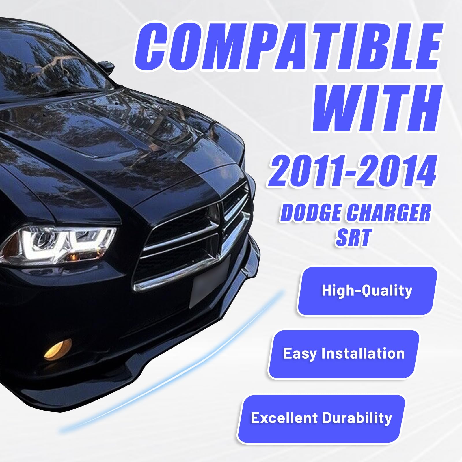 Painted Black Front Bumper Lip Spoiler Kit For 2011-2014 Dodge Charger SRT – 3-Piece