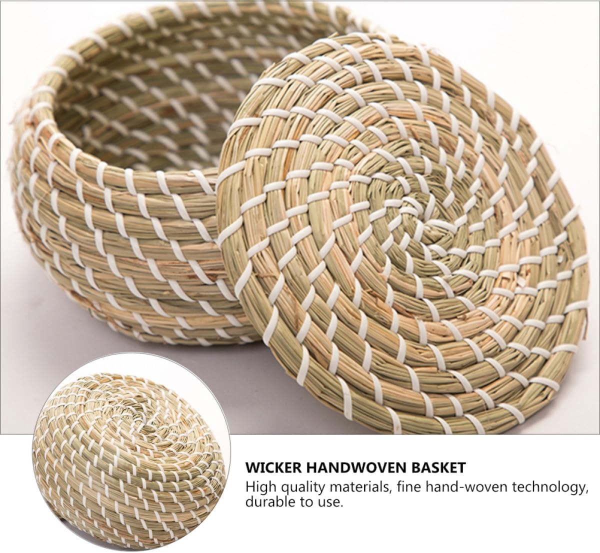 Wicker Basket Set with Lid, Handwoven Seagrass Storage Bins, Multifunctional Woven Containers for Home Organization, 3pcs Straw Storage Baskets for Living Room and Random Color