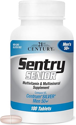 21st Century Sentry Senior Men 50Plus Tabletas, color blanco, sin perfume, 100 unidades