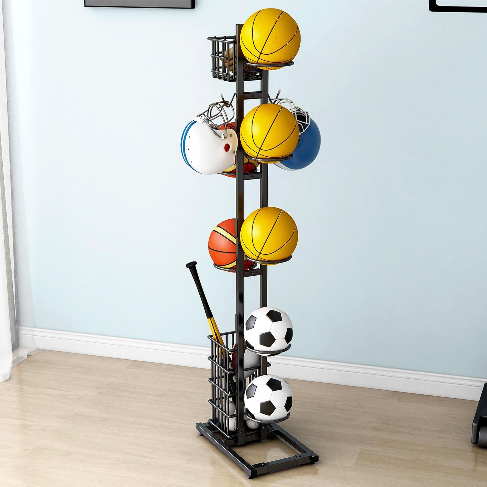 Soporte de fútbol | Almacenamiento de pelotas inoxidable para fútbol, baloncesto y voleibol | Equipo deportivo - 41 x 28 x 156 cm