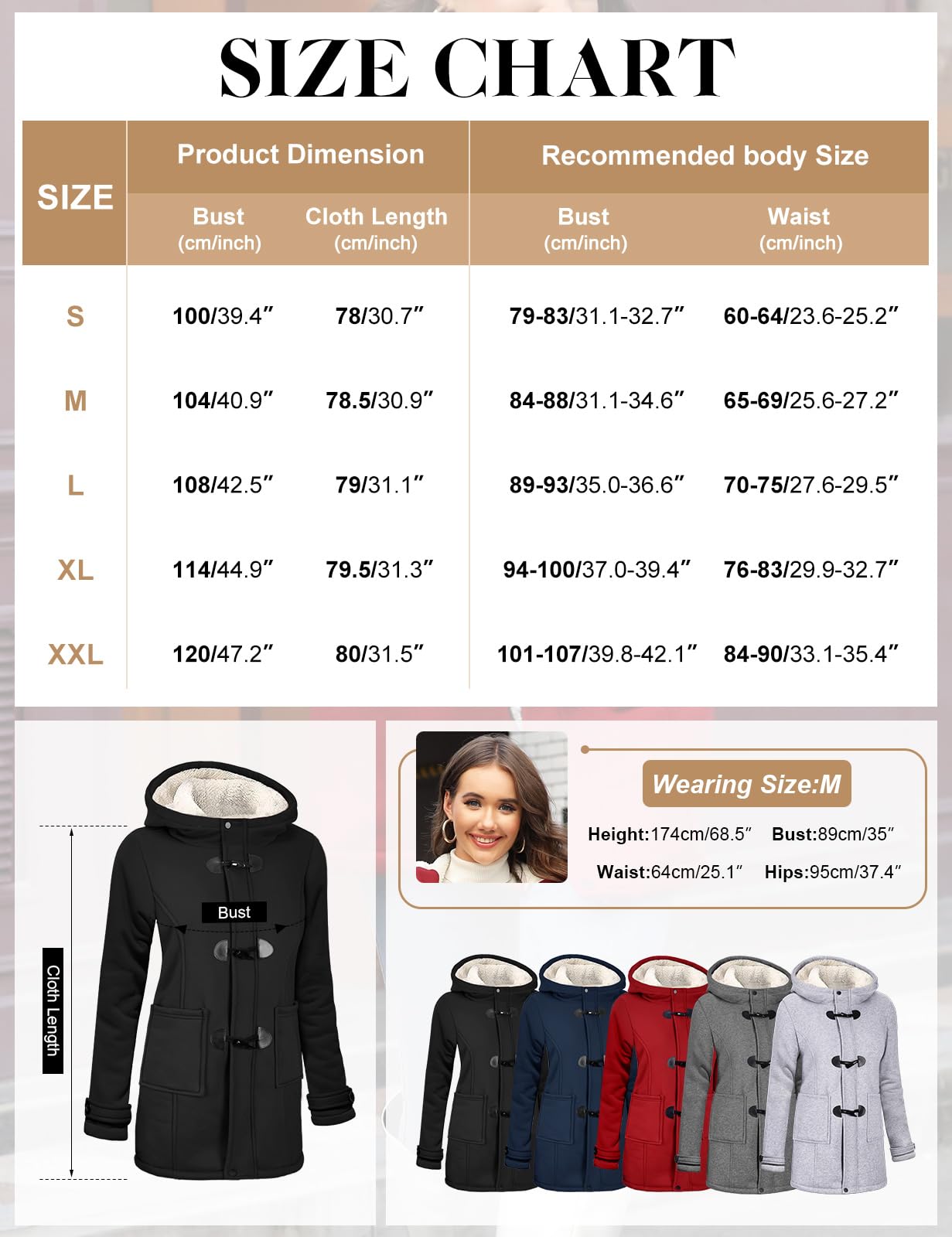 Nadeer Manteaux à Capuche Femmes Manteau Polaire Veste Blouson Jacket à Bouton Hiver Chaud Corne Zippé Sweat à capuche Épais Hoodie Coat Chic et Slim Sweatshirt Pull Hooded Outwear avec Poche