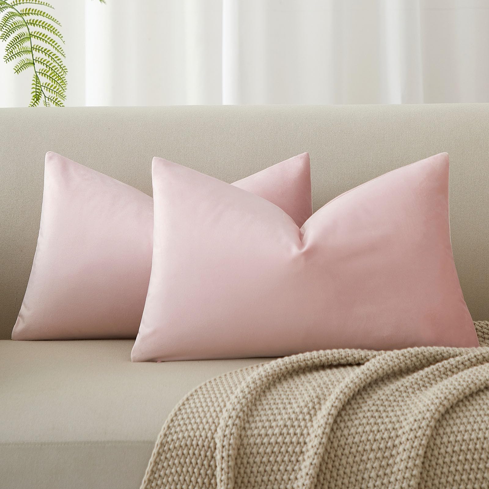 JUSPURBET 12x20 Pillow Covers Set of 2 Velvet Throw Pillow Covers for Couch Sofa Bed Soft Decorative Lumbar Pillow Covers with Hidden Zipper,Pink — image 1